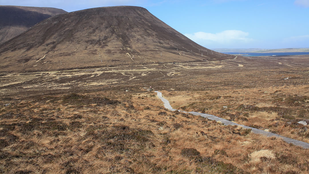 Ward Hill, the car park and the path to the Dwarfie Stane