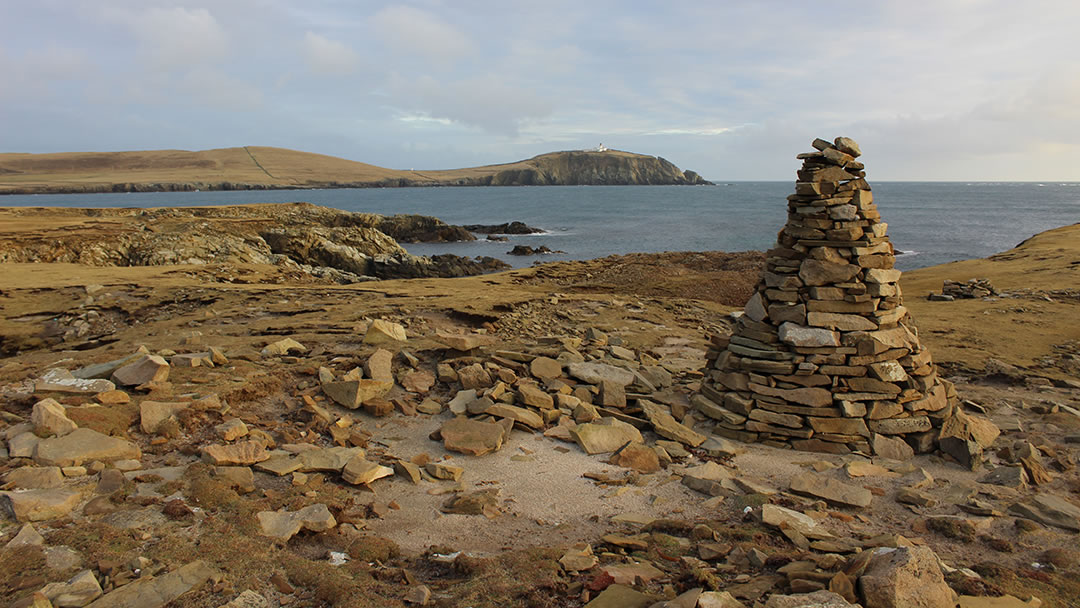 A rock cairn at the Ness of Burgi, Shetland