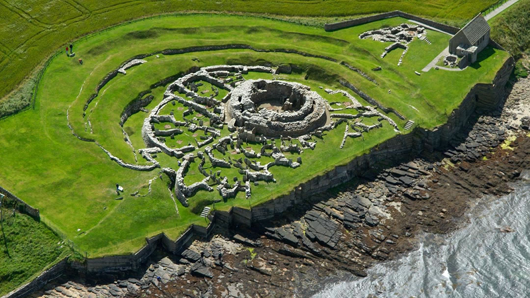 Aerial view of the Broch of Gurness in Evie, Orkney