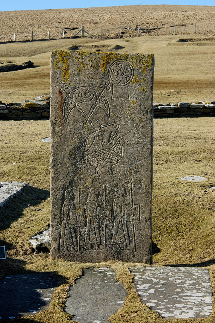 Carved Pictish stone on the Brough of Birsay, Orkney