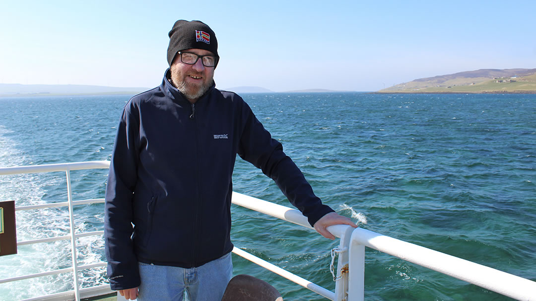 Danny on the ferry to Wyre