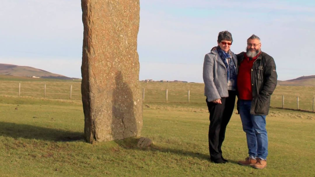 John and Gill Foster at the Standing Stones of Stenness