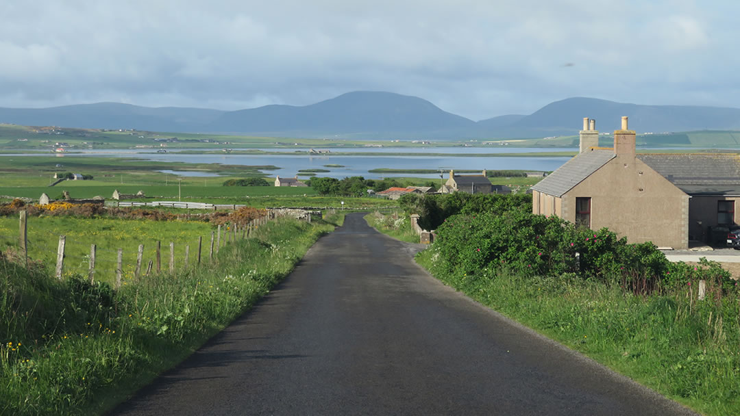 Stoneyhill Road and Harray Loch in Orkney