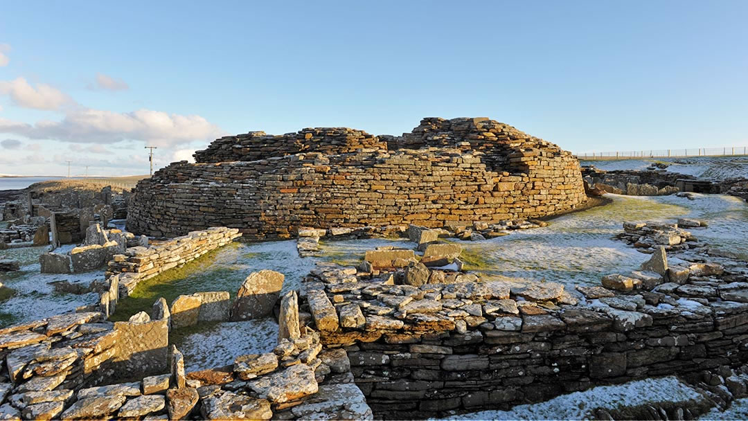 The Broch of Gurness in Orkney in the snow
