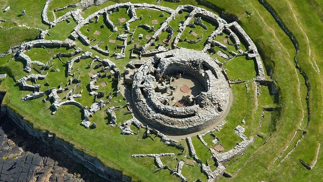 Aerial view of the Broch of Gurness in Orkney