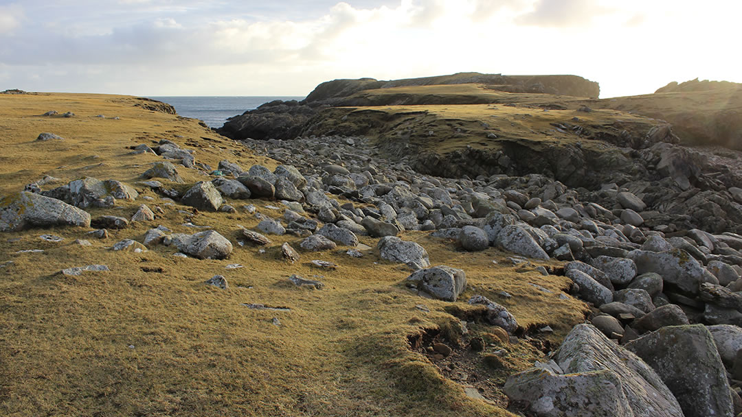 The pebble beach at the Ness of Burgi