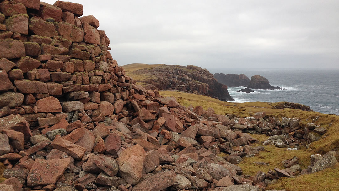 Culswick Broch and cliffs in Shetland