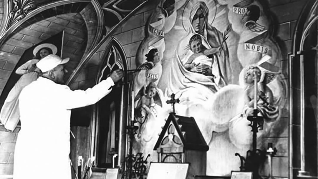 Domenico Chioccetti painting the Italian Chapel in Orkney