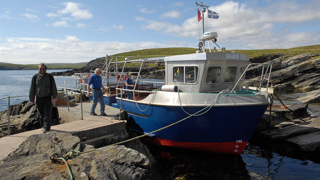 The Mousa boat Solan IV docked in Mousa, Shetland