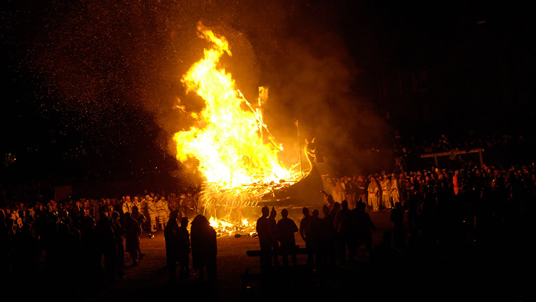 Galley burning during Up Helly Aa in Shetland