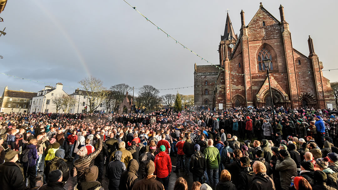 The New Year Ba' under St Magnus Cathedral in Orkney