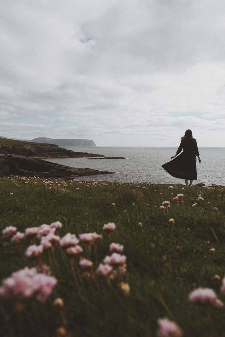 Georgina amongst the seapinks at Yesnaby