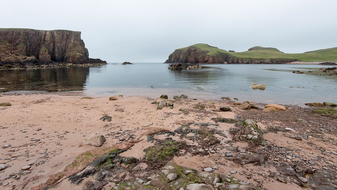 The shingle beach at the Hams of Muckle Roe in Shetland