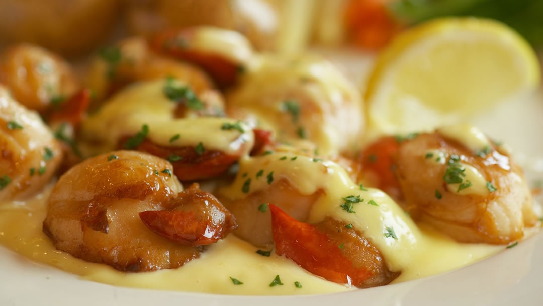 Scallops in sauce served in Orkney