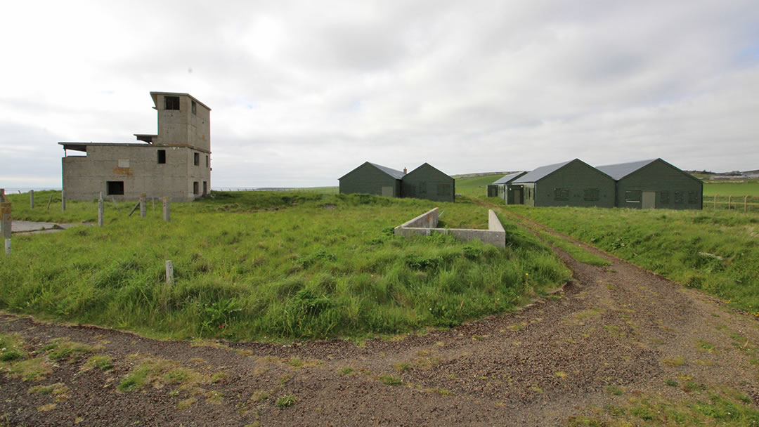 The accommodation huts at Ness Battery