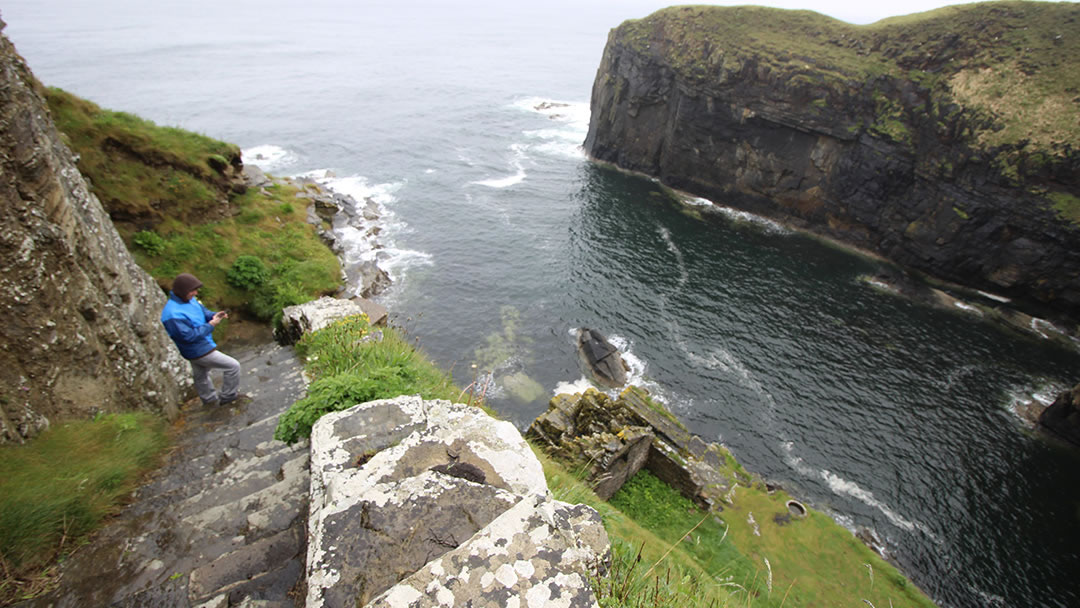 Looking down into Whaligoe Haven from the steps