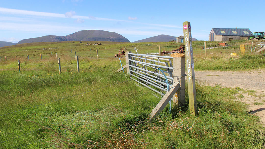 A signpost for the coastal path around Graemsay