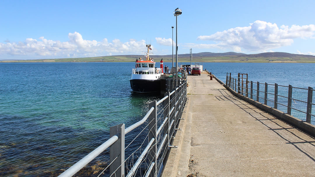 Graemsay pier with the ferry to Hoy docked