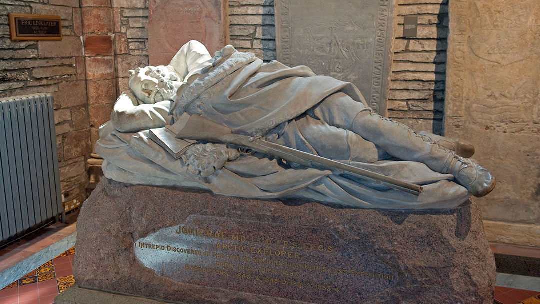 John Rae statue inside St Magnus Cathedral