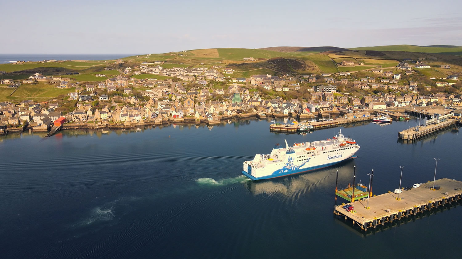 MV Hamnavoe sailing in to Stromness in the Orkney islands