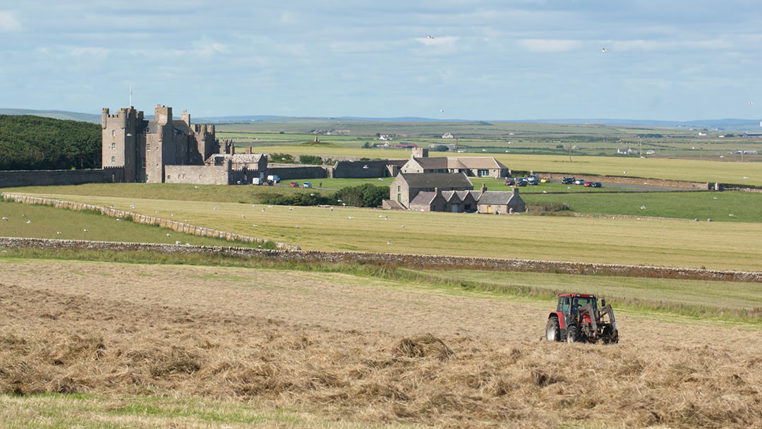The Castle of Mey, the surrounding countryside and the visitor centre, tearoom and shop