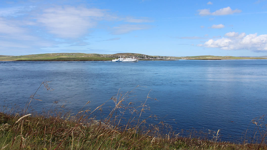 Watching MV Hamnavoe sailing through Hoy Sound from Graemsay