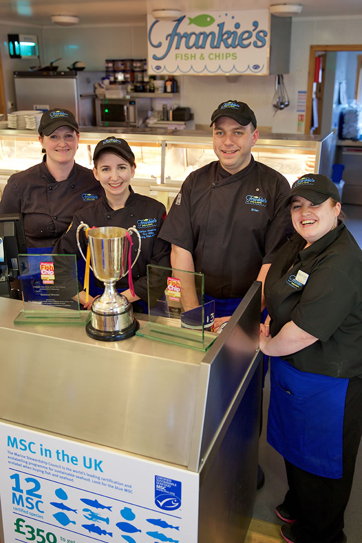 Frankie's Fish and Chip Shop staff with awards