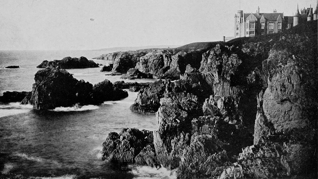 Old postcard showing the coast at Slains Castle