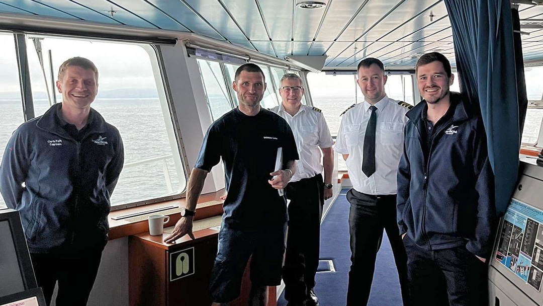 NorthLink Ferries staff in the Bridge with Guy Martin