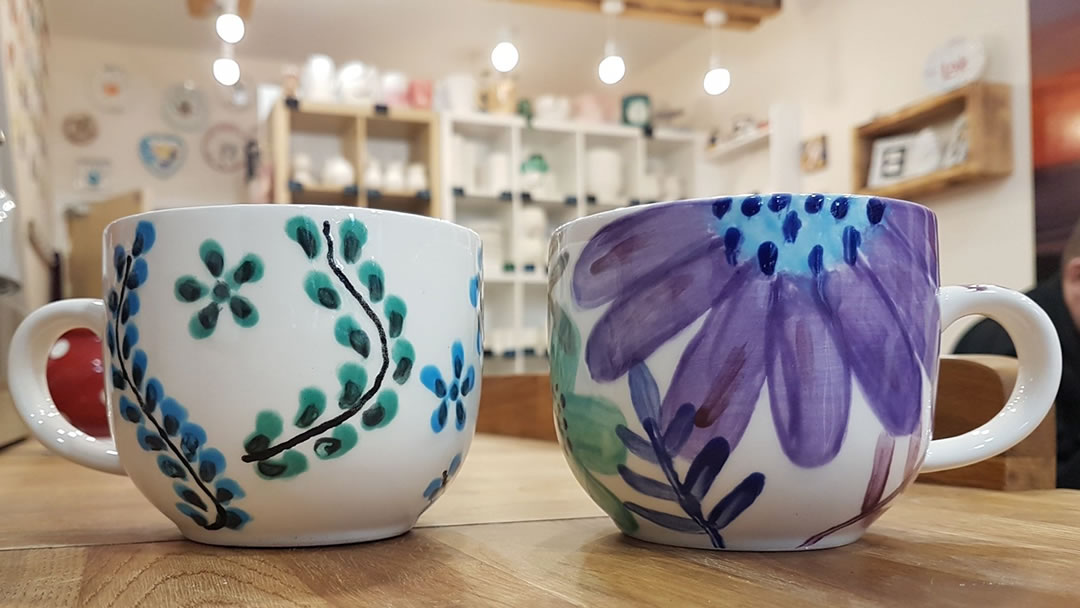 Aa Fired Up - hand painted mugs
