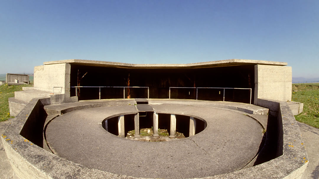 Gun mounting at Ness Battery outside Stromness in Orkney