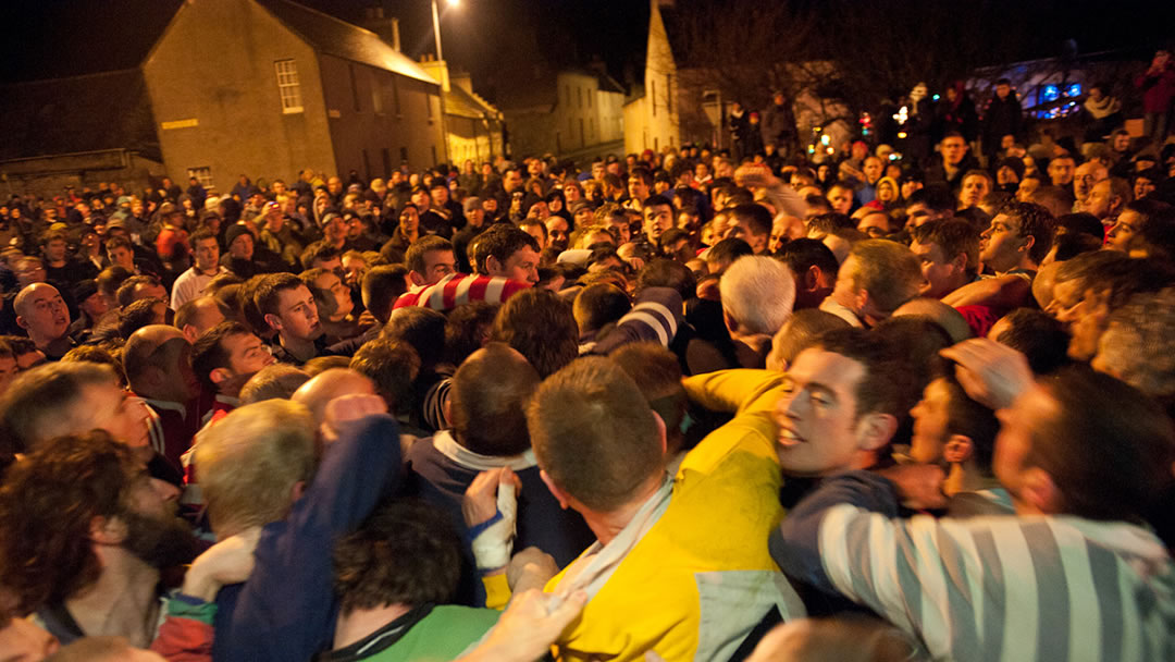 The pack during the Ba game, Kirkwall, Orkney