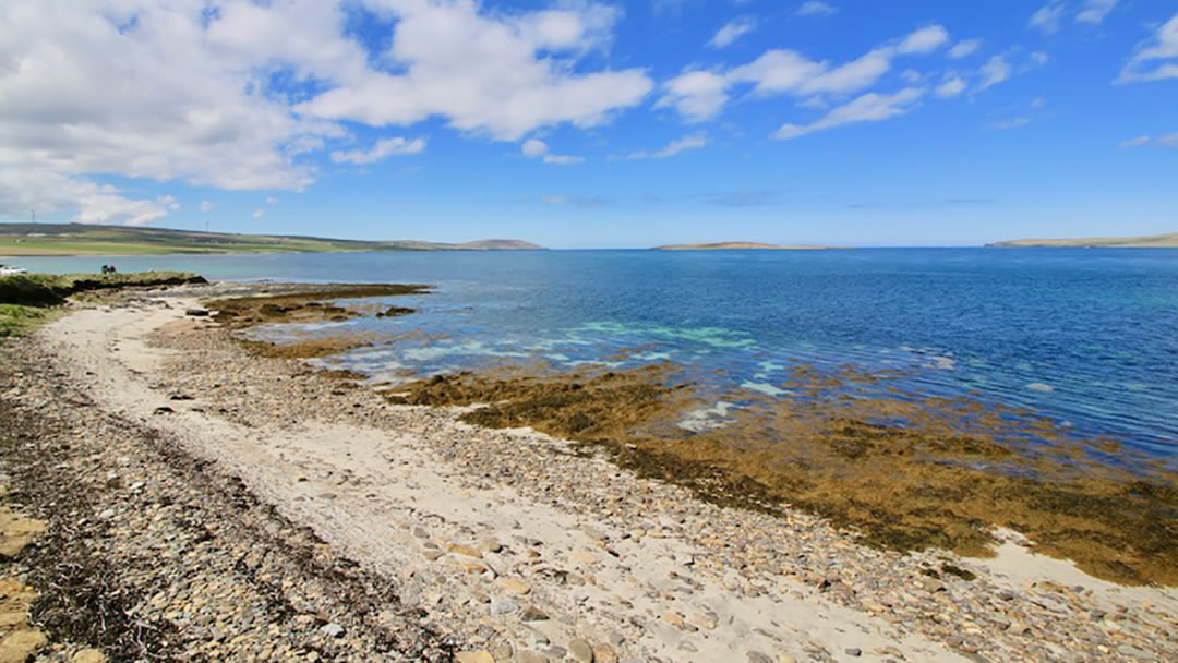 The beach at the Broch of Gurness in Orkney