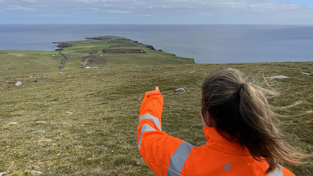 Sorcha Leavey points towards the space port