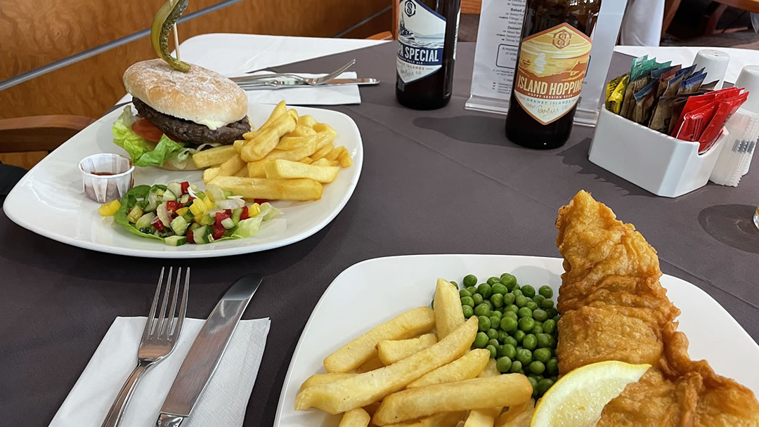 A meal on board during the sailing to Orkney