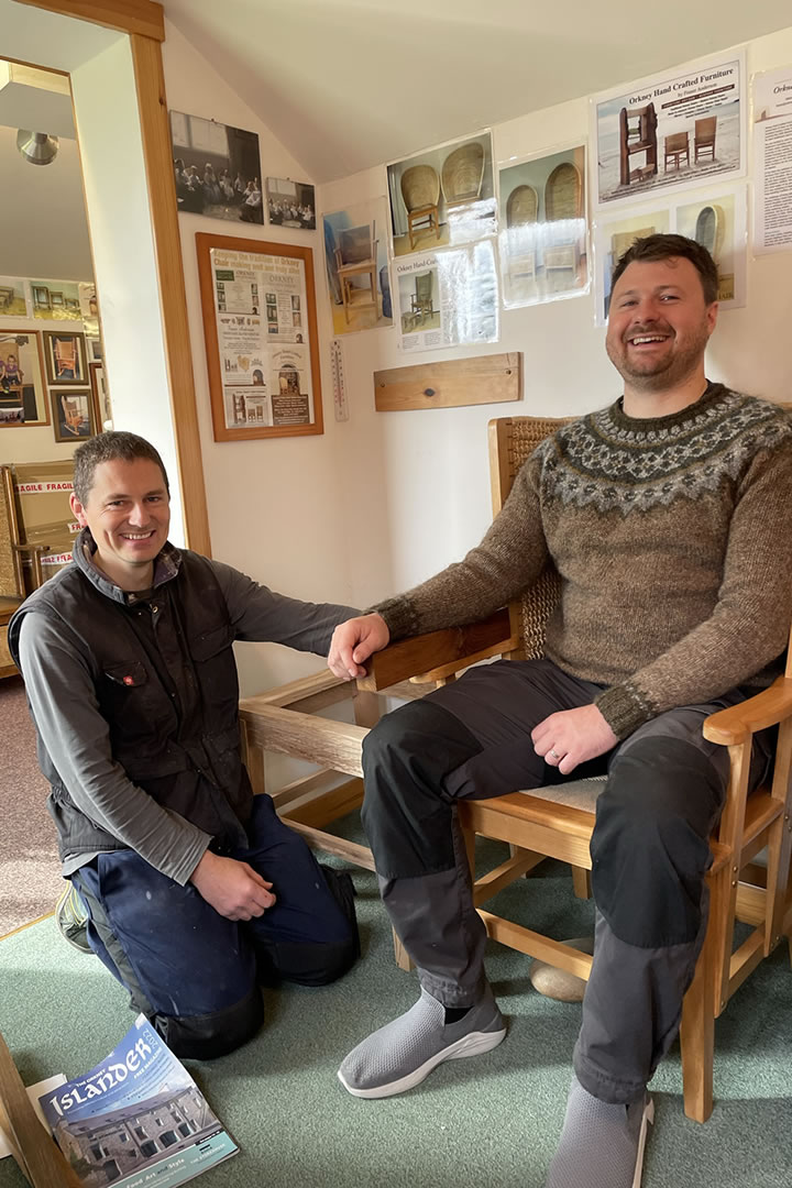 Fraser Anderson demonstrates how comfortable Orkney Chairs are