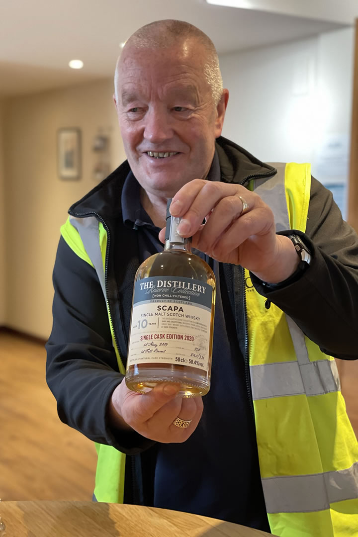 Sampling a bottle of Scapa Whisky