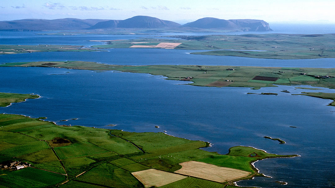 Aerial view of Orkney lochs