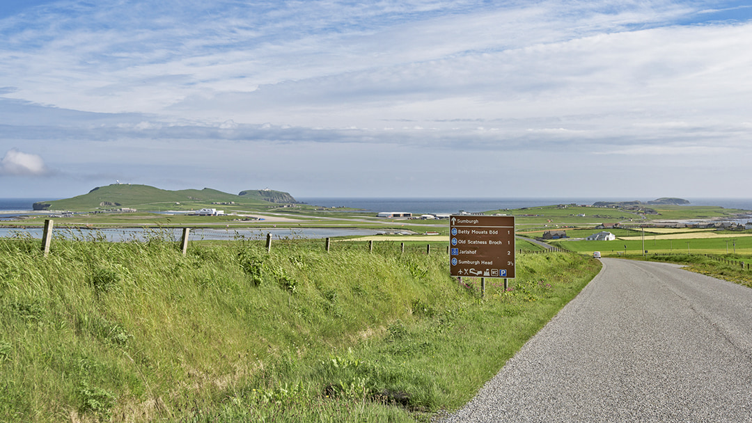 Signpost showing sites of interest on Shetland Mainland photo