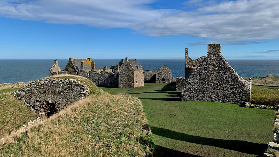 The Dunnottar Castle grounds as seen from the Keep