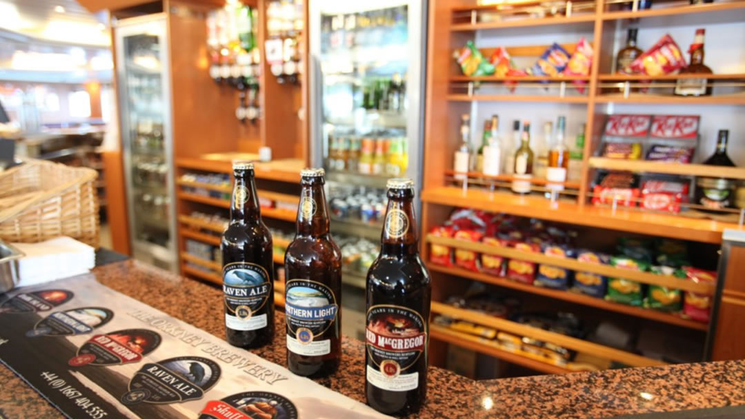 MV Hamnavoe - Orkney beer on the bar