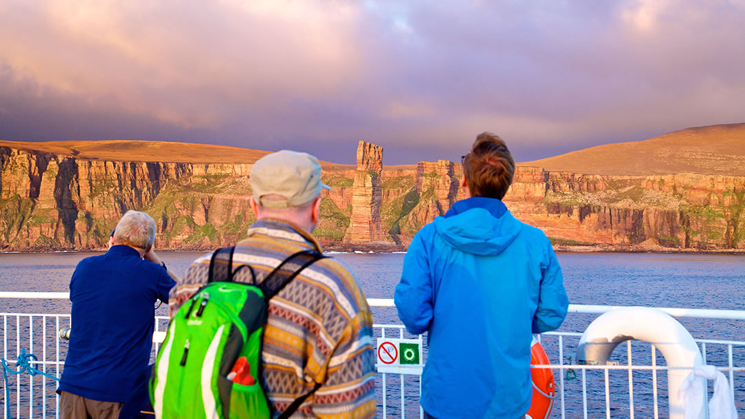 MV Hamnavoe - viewing the OId Man of Hoy from the outside deck