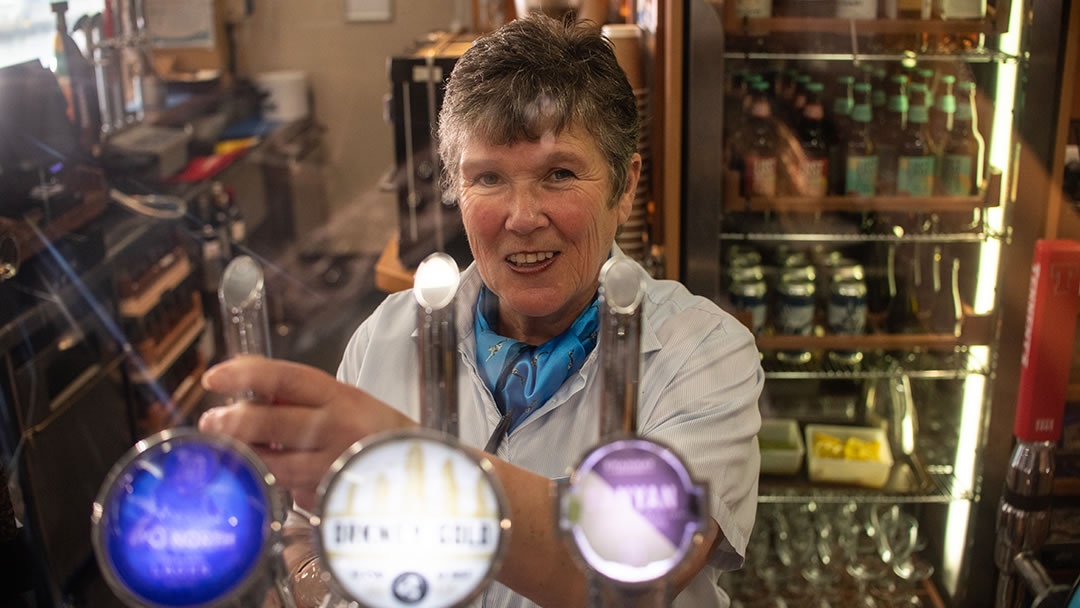 MV Hjaltland - a friendly face at the bar on board