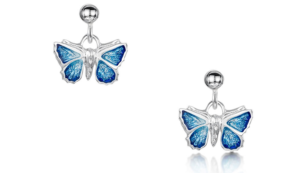 Sheila Fleet Holly Blue Butterfly Small Enamel Drop Earrings - EE286-HOLLY