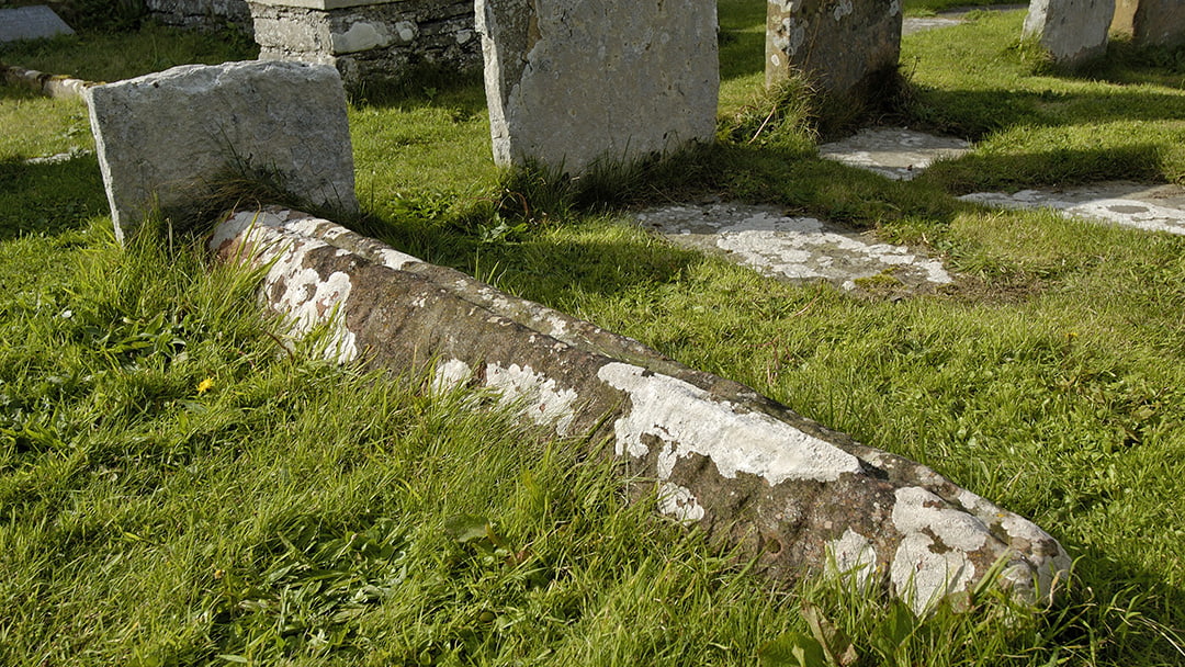 Hogback gravestone at St Boniface Kirk in Papay, Orkney photo