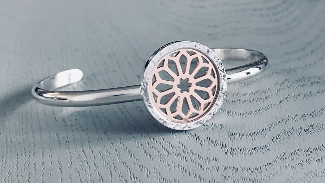 Rose Window Cuff Bangle in Silver and Rose Gold