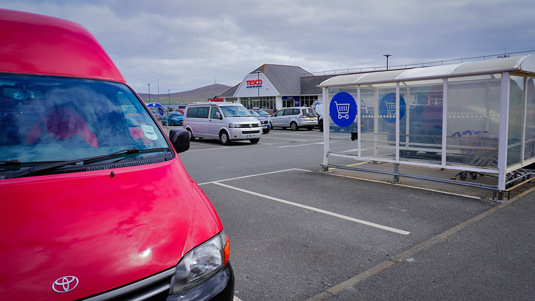 A quick stop at Tesco before exploring the islands