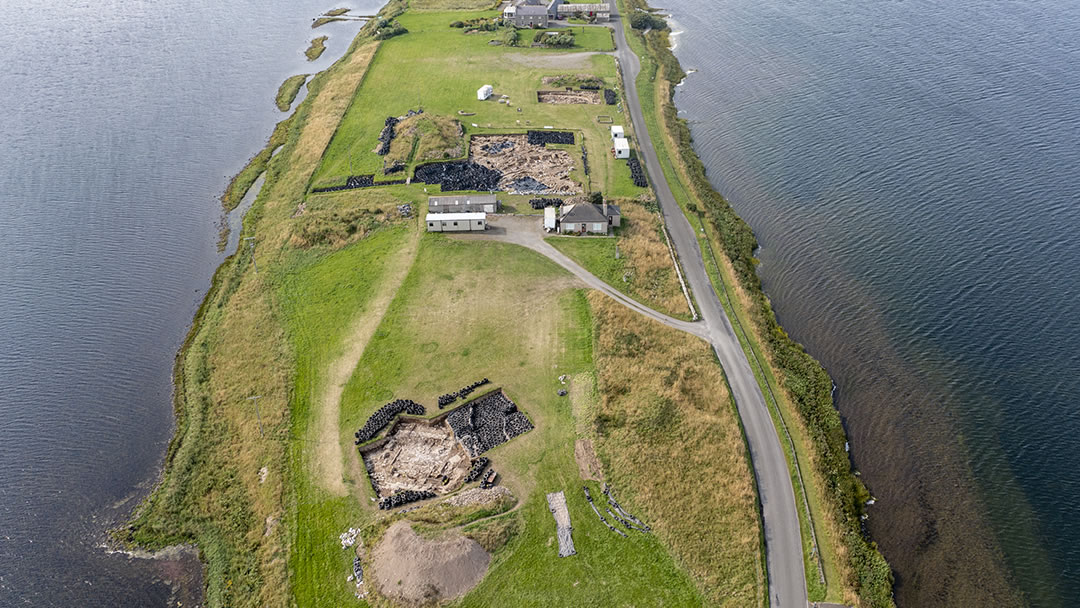 The Ness of Brodgar partially covered as it is prepared for the winter