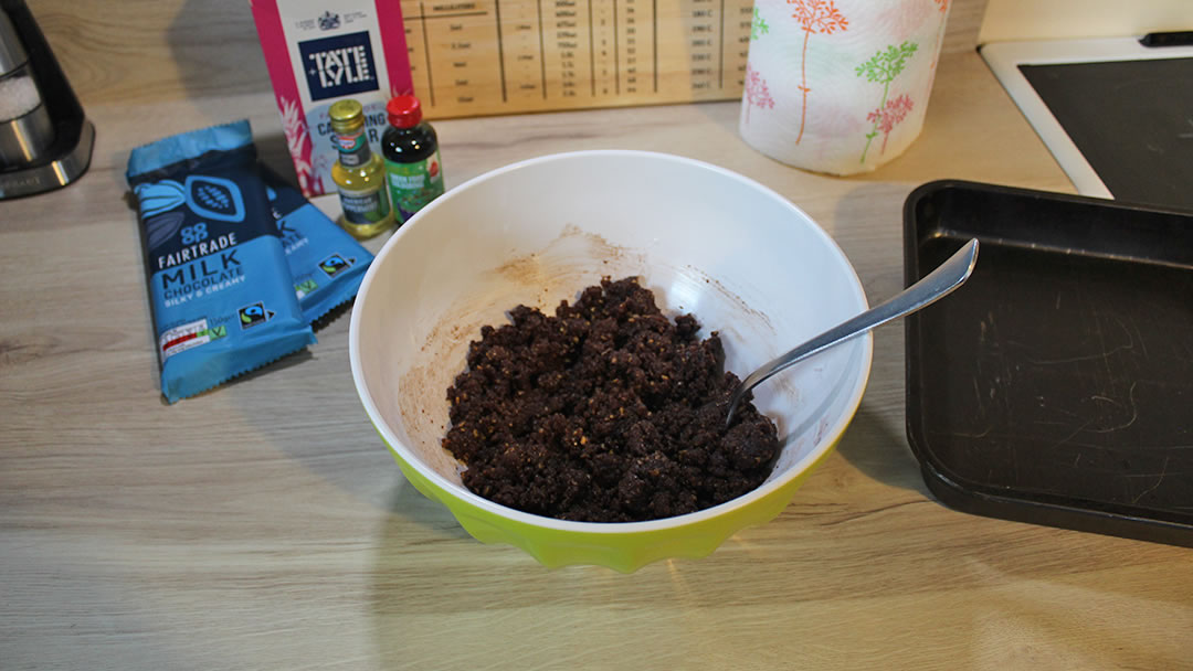 Creating the biscuit base for mint chocolate slice