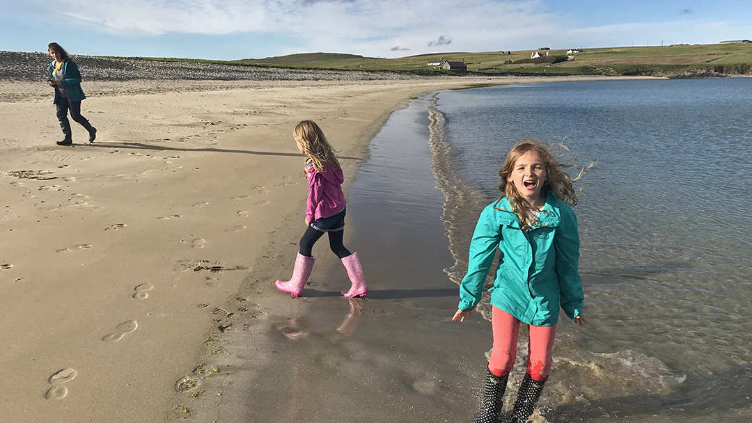 Having fun on a beach in Fetlar, Shetland
